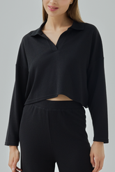 Nila Johnny V Collar Waffle Knit Top